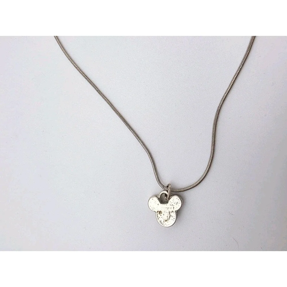 Vtg DISNEY Micki Mouse Necklace SWAROVSKI Crystal Silver‎ Plate Snake Chain 16